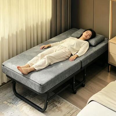 Folding Nap Bed with Foam Mattress and Wheels for Office School Workplace