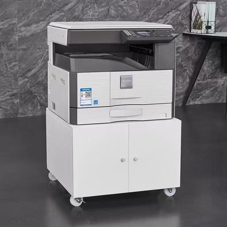 Low-Profile Mobile Steel Printer Cabinet with Rolling Casters, Compact Metal Printer Stand for Office Equipment Organization and Space-Saving Storage