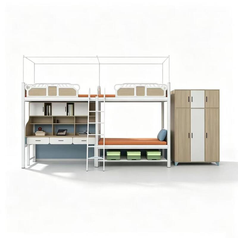 Combined Metal Bunk Bed and Loft Bed with Desk for Dormitories
